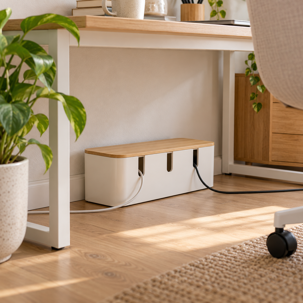 Bamboo-Lid Cable Management Box